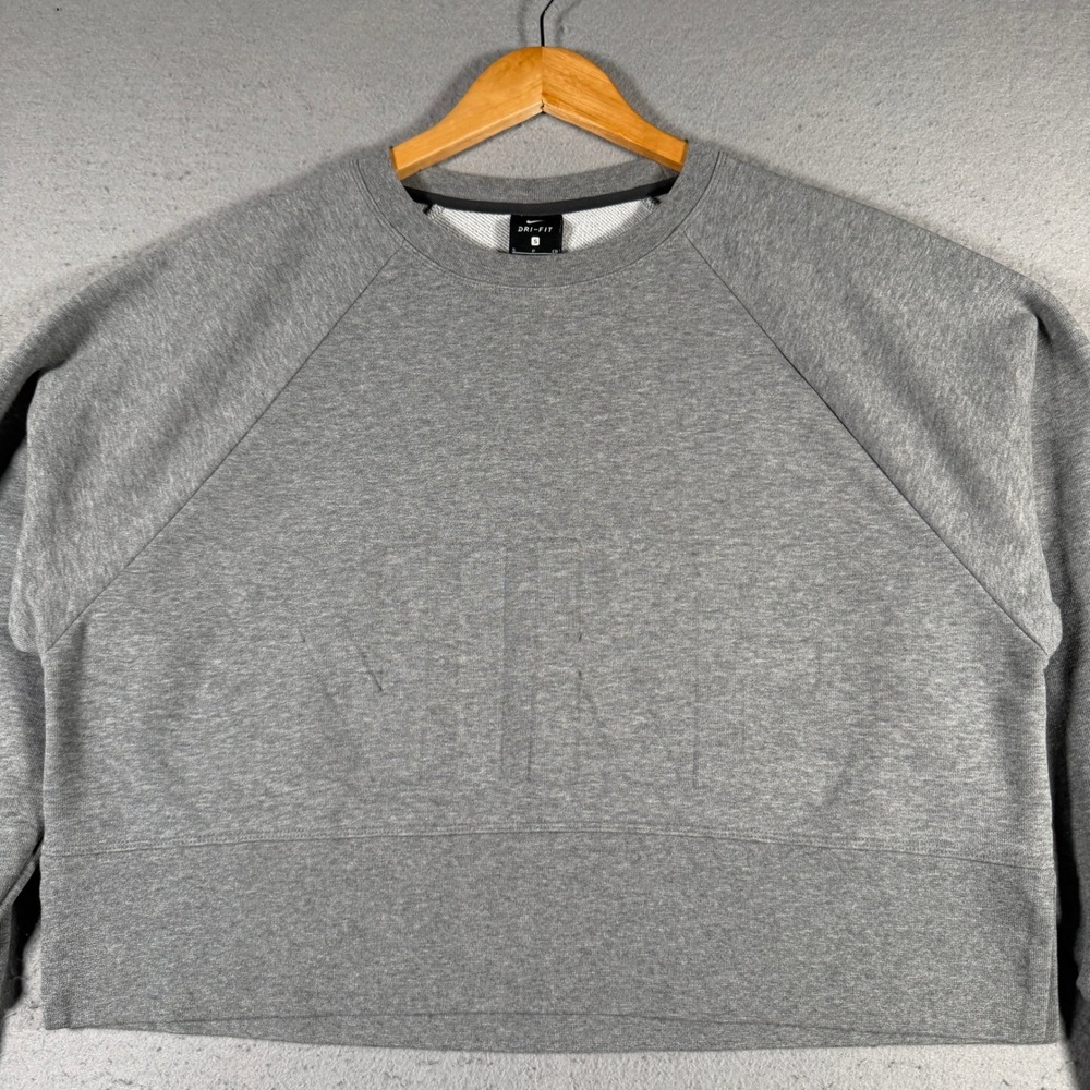 Nike Dri-FIT Gray Cropped Oversized Sweatshirt Tonal Logo AH8436-091 Womens S